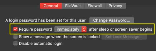Require password for screen saver