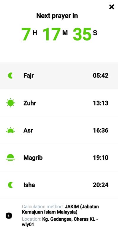 Waktu solat SalamWeb