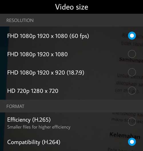 Tetapan Resolusi video Nova 3i